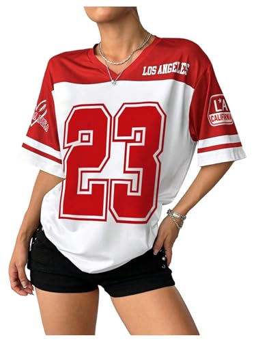 Floerns Women's Camo Print Team Sports T Shirts V Neck Basketball Jersey Tee Shirts