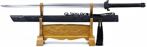 LOONGSWORD - Espada china Jian  Acero de alto carbono 7Cr17MoV forjado a mano, espiga completa, vaina de madera y mango de piel sintética