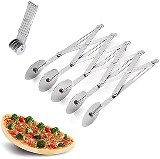 5 Wheel Dough Cutter, 5 Wheel Stainless Steel Cutter, Stainless Steel Dough Divider, Adjustable Pizza Cutter, 5 Wheel Slicer, Pizza Cutters with Handle for Kitchen Baking, Pastry, Bread(Silver)