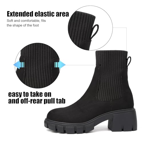 Chelsea Boots Women Black Winter Boots For Women Boots White Boots Ankle Botas white booties Para Mujer Waterproof Boots Botines Para Mujer combat boots Womens With Heel Elastic Chunky Heel Lug Sole by BKWHDAY - Image 6