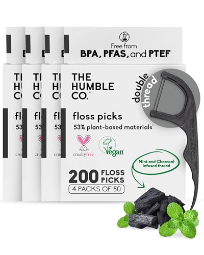 The Humble Co. Floss Picks (200 Count) – Plant Based Dental Floss Picks for Superior Oral Care,...