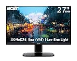 acer 27' FHD Gaming Office Monitor, 3-Side Borderless, 100Hz, AMD FreeSync, 1ms (VRB), VESA Mountable, Adjustable Tilt Flicker Free, Low Blue Light, Anti-Glare, HDMI/VGA - Black