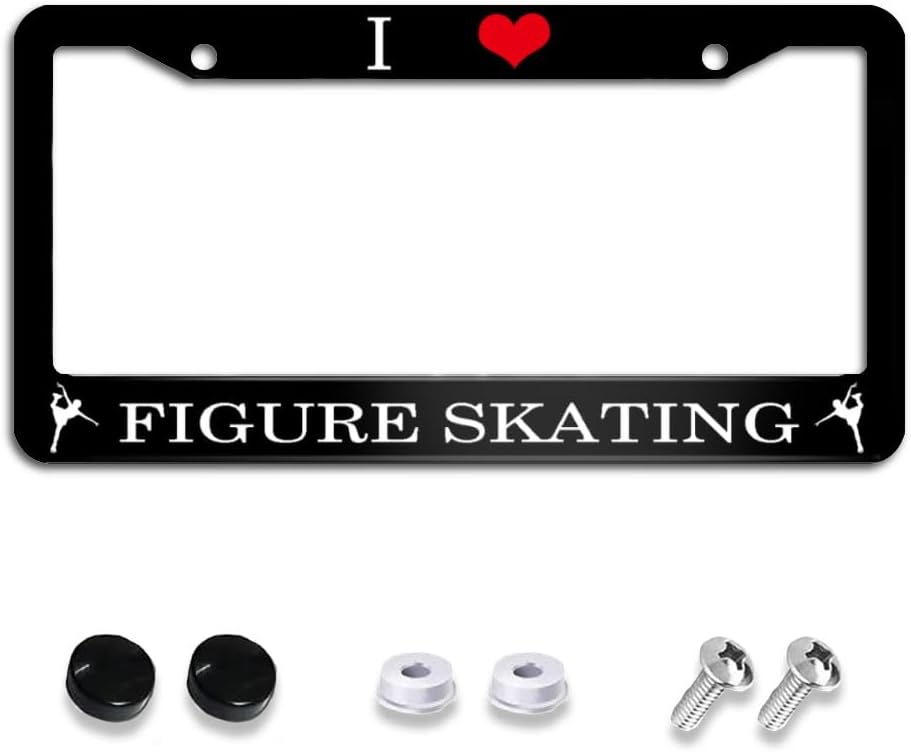 I Love Figure Skating License Plate Protector, Fit Standard US Plates, Aluminum License Plate Holder with Screws Caps 12"x6"
