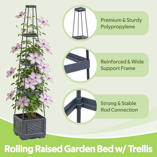 Jesosia Tomato Planter Box with Trellis & Wheels - Mobile Raised Garden Bed with Tomato Cages for Climbing Plants - Tomato Trellis w/Rolling Planter Support for Flower Vegetable Vine Indoor Outdoor — view 2