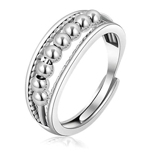 EUDORA Bague Anti Stress Femme 925 Argent Sterling avec Perles Rotative Réglables Bague fidget Spinner Anneaux Pour Filles Femmes Soulager le Stress Cadeau Cover