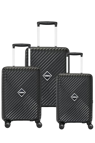 Image of American Tourister Set (55+68+79 CM) Check-in Trolley Bag with Combination Non TSA Lock & 8 Wheels Hard-Sided PC Medium Suitcase /Trolley Bag with Double Spinner Wheels /Luggage for Men & Women (Black)