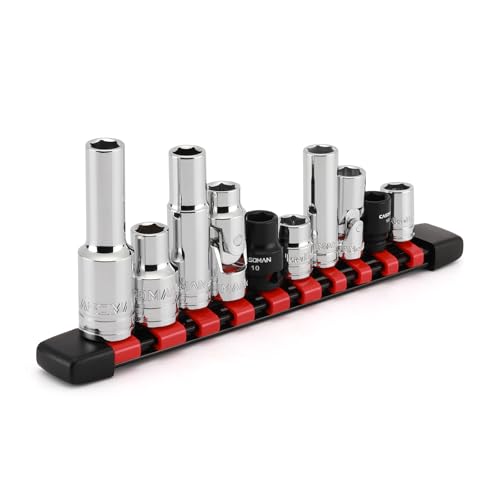 CASOMAN 10-Piece Impact Socket & Flex Socket Set - 10mm, 1/4" & 3/8" & 1/2" Drive, 6-Point, Magnetic Impact Sockets, with Storage Rail