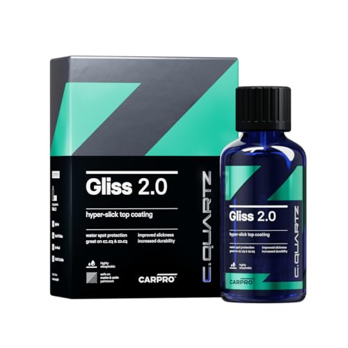 CARPRO Gliss 2.0 - Ceramic Coating for Cars - Hydrophobic Topcoat – Extreme Slickness & Water Spot Protection w/Microfiber Applicators - Repels Oil, Dirt & Grime Making Car Easy to Clean - 30ml Kit