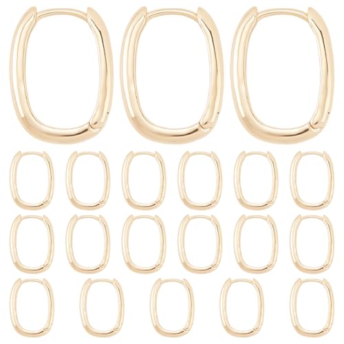 SUNNYCLUE 1 boîte de 20 boucles D'Oreilles Créoles Ovales en Laiton Plaqué Or 18 carats Véritable Boucles D'Oreilles Huggie Anneau Rond en Métal en Vrac Petits Crochets de Cartilage Créoles avec Ferme