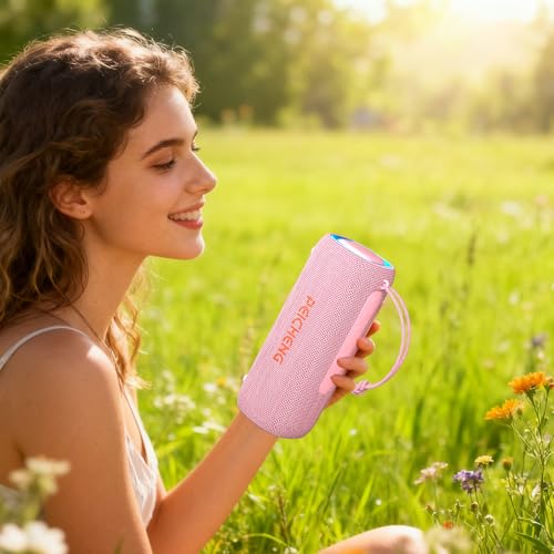 Image of PEICHENG Bluetooth Speaker, Portable Wireless Clear Loud Stereo Sound IPX5 Waterproof with RGB Lights BT5.3 Long Playtime TWS Pairing,for Home Party Outdoor Beach,Great Gift Choice (Pink)