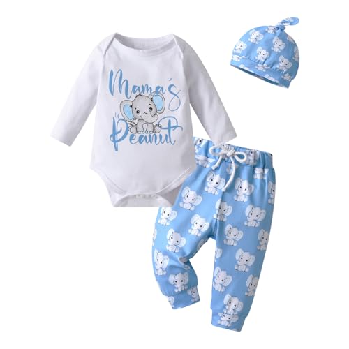 Image of Siracend Newborn Infant Baby Boy Clothes Print Long Sleeve Bodysuit + Pants + Hat 3 PCS Outfits Set