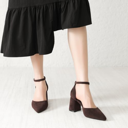 Image of RIBONGZ Block Heels for Women Closed Pointed Toe Heeled Slingback Chunky High Heel Ankle Strap Pumps Patent Leather Comfort Dressy Shoes for Work Party Prom Wedding Bridal Dress