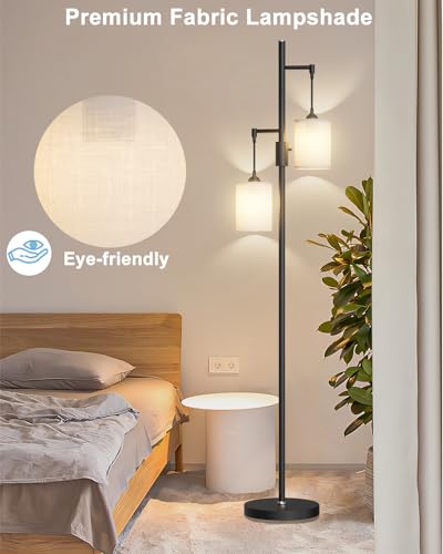 Image of Lightdot 65IN Black Floor Lamp for Living Room, Industrial 2-Light Tree Floor Lamps with Linen Shade, Modern Standing Tall Lamp with 5Lbs Heavy Base for Bedroom /Sofa Beside /Corner Decor(Bulb Included)