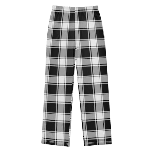 CaTaKu Boys Buffalo Check Plaid Black Pants for Boys Girls Wide Leg Sweatpants Kids Long Bottoms with Pockets Size 6-14Y