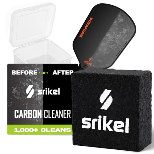 Srikel Pickleball Paddle Cleaner Eraser with Carrying Storage Case Premium Carbon Fiber Pickle Ball Racket Cleaner Fast & Easy Rubber Eraser Removes Ball Residue Dirt & Scratches Black