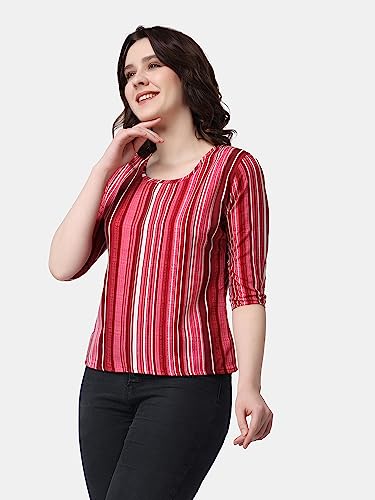 Image of POPWINGS Casual Printed Puff Sleeves Round Neck Top for Women || Stylish Summer Tops for Women || Hip-Length Women Top