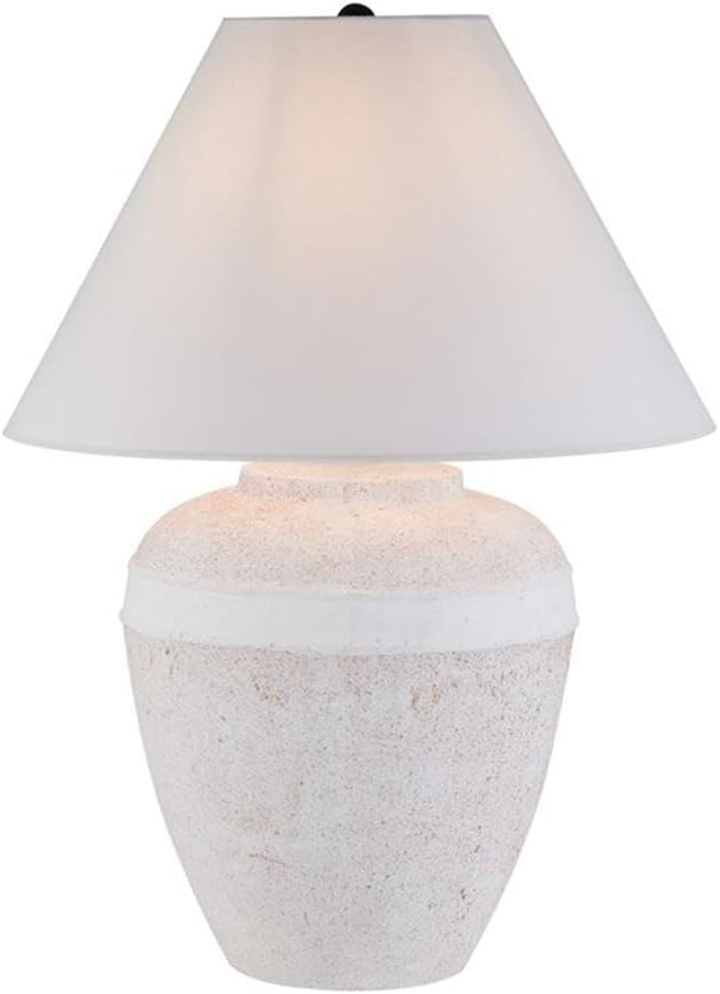 Pemberly Row 22.5" Ceramic Table Lamp, White Terracotta Finish, Fabric Cone Shade, Modern Design, Living Room, Workspace, or Bedside Lighting, Includes 6 ft Cord with Rotary Switch for E26 Bulb