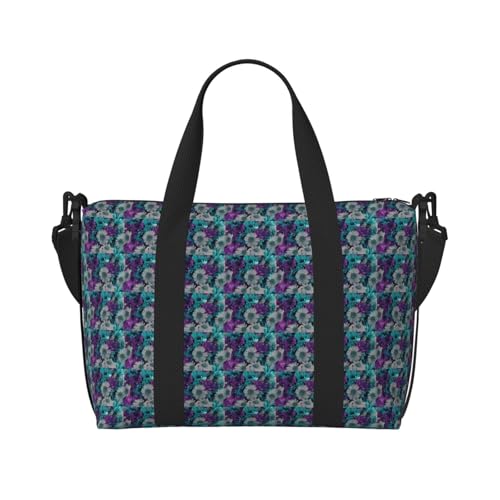 Sac de voyage haut de gamme motif fleurs violettes et bleu sarcelle mixte