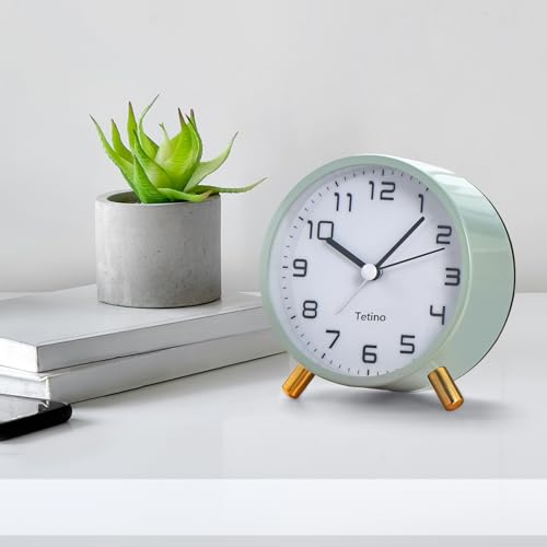 Analog Alarm Clocks,Retro Metal Desk Silent Non Ticking Small Clock with Night Light,Battery Operated,Simple Design,for Bedrooms, Bedside,Office,Home Décor (White) - Image 5