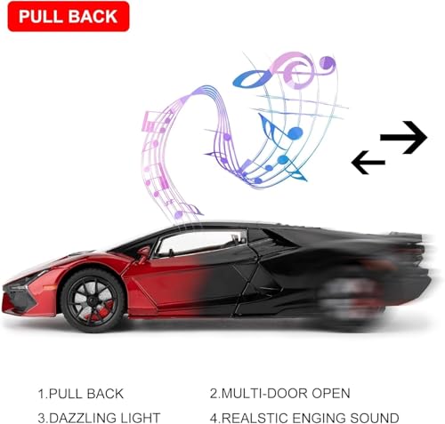 Image of Scale 1:24 Lamborghini Revuelto - Red Alloy Diecast Pullback Metal Car Toy with Sound Light & Opening Doors - Best Gift Toy for Kids