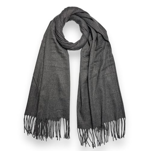 OgLuxe Écharpe Pashmina en Laine - Uni Pashmina Pompons Chaud Indulently Doux Hiver Wrap Châle pour Mariage Soirée Événements, charbon, taille unique