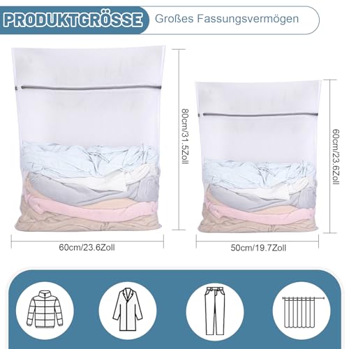 Dntorx 2 Stück Wäschenetz Groß, Wiederverwendbar Wäschenetz für Waschmaschine Große Wäschesack Waschmaschine mit Reißverschluss für Hemden Pullover Mäntel Hosen (XL 50x60cm, XXL 60x80cm)