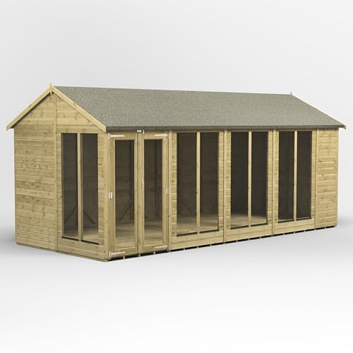 Powersheds High Grade Pressure Treated Apex Wooden Summerhouse with Fully Glazed Double Doors and Windows, Security Features, Heavy Duty Frame, Galvanised Ironmongery, Extra Thick Timber (18x8)