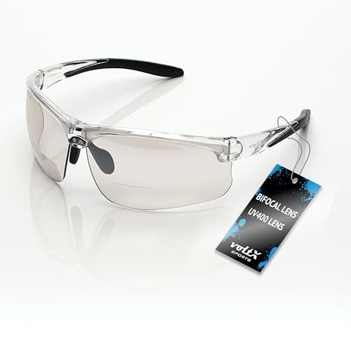 voltX 'CONSTRUCTOR ULTIMATE' Gafas de seguridad bifocales para lectura con certificación EN166FT - Bifocales deportivos de ciclismo PREMIUM (+2,0 dioptrías, lentes ESPEJO para interiores/exteriores)