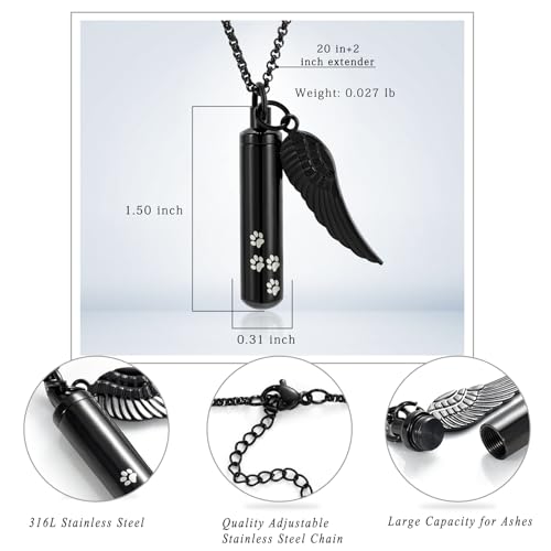Minicremation Cremation Jewelry Paw Print Urn Necklaces for Human Pet Ashes Cylinder Urn Pendant Keepsake Memorial Ash Locket Holder Necklace for Men Women - Image 2