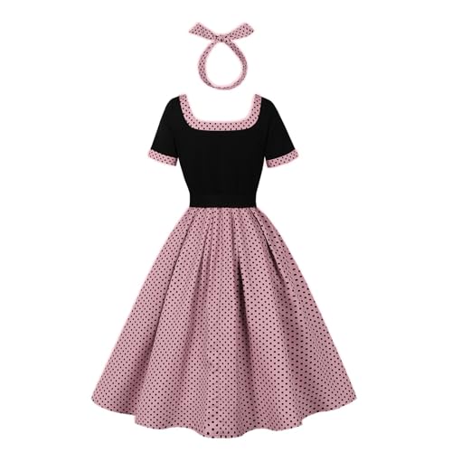 Robe trapèze rétro des années 1950 femme ODIZLI avec manches courtes