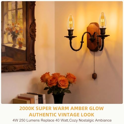 Image of Amber Candelabra Light Bulbs 40W Equivalent 4W E12 LED 2000K Dimmable 6PK