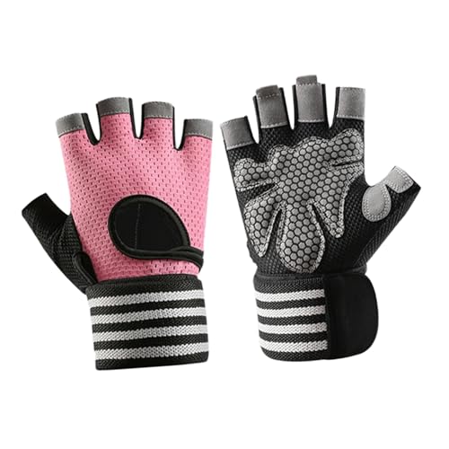 kowaku Workout Gloves Half Finger Gloves with Adjustable Wrist Band Portable Hand Protector Sports Training Mitts for Fitness Riding, Pink, XL