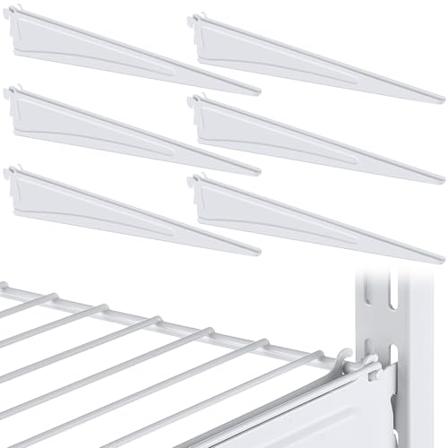 Image of Wonderjune 6 Pcs Adjustable Locking Shelf Bracket 16 Inch Shelf Brackets Heavy Duty Wire Shelving Brackets for Deep Wire Shelving Double Track System (White)