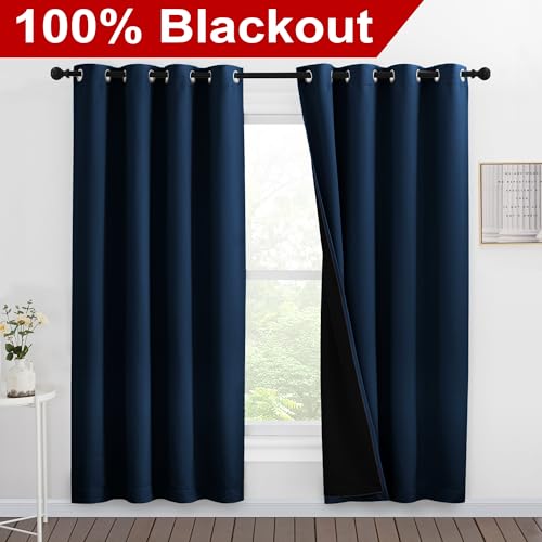Image of NICETOWN Moroccan Blue Full Shade Curtain Panels, Pair of Energy Smart & Noise Blocking Out Blackout Drapes for Dining Room Window, Thermal Insulated Guest Room Lined Window Dressing(55 x 78 inch)