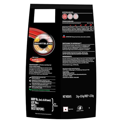 PURINA-SUPERCOAT-Adult-Dry-Dog-Food-1-Years-2kg-05-kg-Free-Bag-with-Chicken-Smart-Blend-Precise-Nutrition-for-Whole-Body-Health-No-Artificial-Colours-Flavours-Weight-May-Vary-Upwards