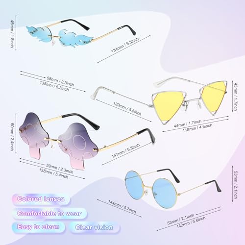 Fun Sunglasses - 9 Pcs Irregular Party Sunglasses Pack Heart Butterfly Cloud Rimless Mushroom Star Shaped Disco Party Glasses for Funny Photo Booth Props3