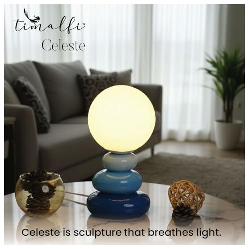Image of Moon Lamp with Ceramic Stone Base | Decorative Moon Inspired Design | Home Decoration Items for Living Room & Bed Side Table | Birthday Gifts for Wife, Women & Girlfriend (Celeste)
