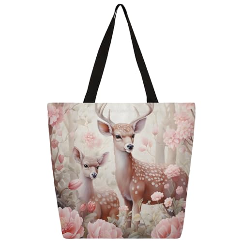 Mularoka Flowering Mergansers Large Capacity Canvas Tote Bag Stylish Handheld Shoulder Bag Reusable Shopping Bag for Work Travel Beach Trips Shopping