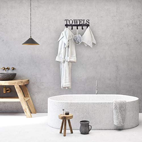 MINCORD Towel Racks 5 Hooks Black Metal Wall Mount Rustproof and Waterproof Towel Holder for Bathroom Towels-Robes, Bedroom Clothing, Kitchen Storage Organizer Rack, Pool Towel Hooks - Thumbnail 3