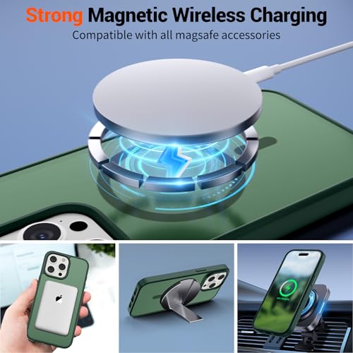 Image of SUPFINE Magnetic for iPhone 15 Pro Case (Compatible with MagSafe) (Military Grade Drop Protection) Slim Translucent Matte Shockproof with Anti-Fingerprint Phone Case,Forest Green