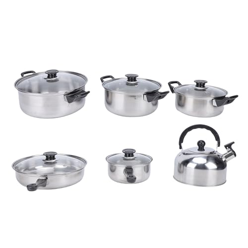 Leftwei Juego de Utensilios de Cocina de Acero Inoxidable, Ollas y Sartenes Antideslizantes a Prueba de Calor con Cacerola y Tetera, Ideal para Freír, Hervir Saltear
