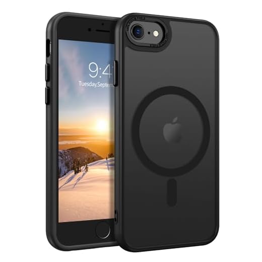 GUAGUA for iPhone SE 2022/2020 Case, Magnetic Phone Case for iPhone 6/6S/7/8, Compatible with MagSafe Translucent Matte Skin Feeling Shockproof Case iPhone SE 3rd/2nd 4.7'' for Men Women Gift, Black