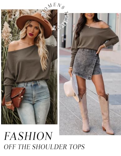 Image of Aifer Women's Off The Shoulder Tops Sexy Long Sleeve Shirts Oversized Fashion Casual Batwing Sweaters Pullover Tunic Tops
