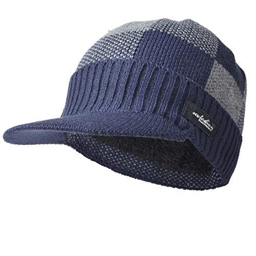 Ruphedy Mens Beanie with Brim Winter Hat Knitted Thick Fleece Visor Beanie with Bill B5042...