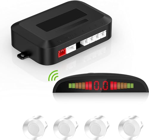 Image of AutoBizarre Reverse Parking Sensor Kit with 4 Parking Sensors, LED Distance Display with Sound Warning For All Cars Vans & Trucks (White)