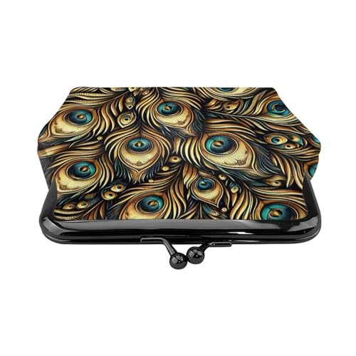 Pu Leather Buckle Coin Purse Ornate-Peacock-Feather Girls Kiss-Lock Change Purse Wallets2