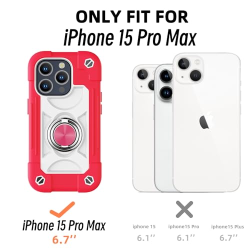 Image of MARKILL Compatible with iPhone with Built-in 360Rotating Ring Stand, Military Grade Drop Protection Full Body Rugged Heavy Duty Case Durable Cover (Hot Pink, iPhone 15 Pro Max 6.7 inch)