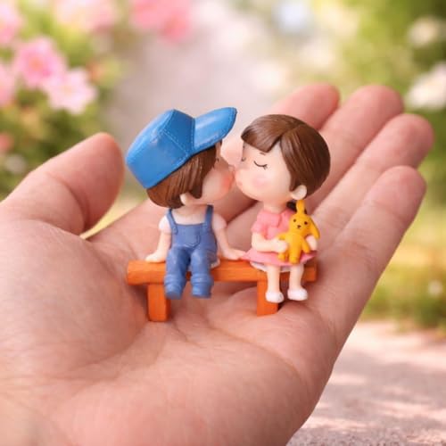 Image of SATYAM KRAFT 2 Set Romantic Couple Love Sitting on Bench Miniature Showpiece Valentine Gift for Girlfriend Boyfriend Husband Wife Wedding Anniversary Birthday Home Decor Statue Resin Decorative Idol.