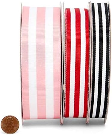 ブラック ジェナ ストライプ グログラン リボン 7/8インチ x 25ヤード