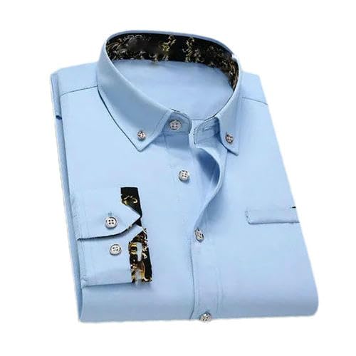 Chemise de mariage pour homme en coton bleu manches longues taille L casual